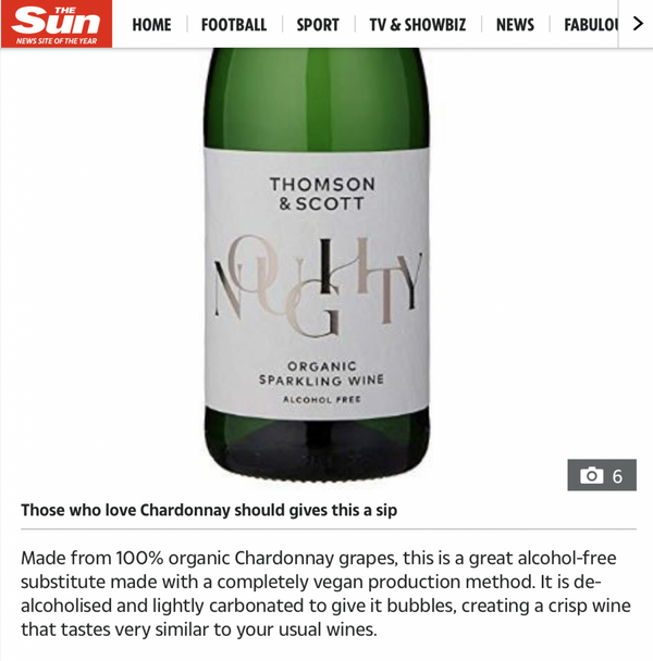 The Sun celebrates Noughty as Best Organic Sparkling Wine!